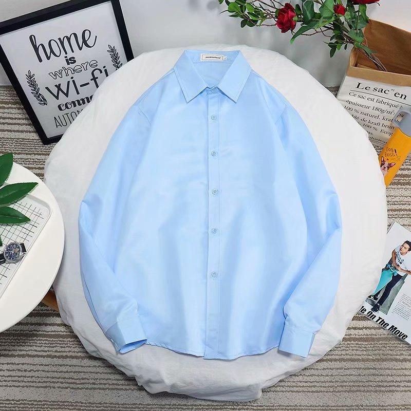 HANLUจัดส่งที่รวดเร็วเสื้อเชิ้ตแขนยาวผู้ชายแฟชั่นสีทึบหลวมท็อปส์ลำลองเสื้อธุรกิจ S3XL