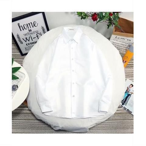 HANLUจัดส่งที่รวดเร็วเสื้อเชิ้ตแขนยาวผู้ชายแฟชั่นสีทึบหลวมท็อปส์ลำลองเสื้อธุรกิจ S3XL