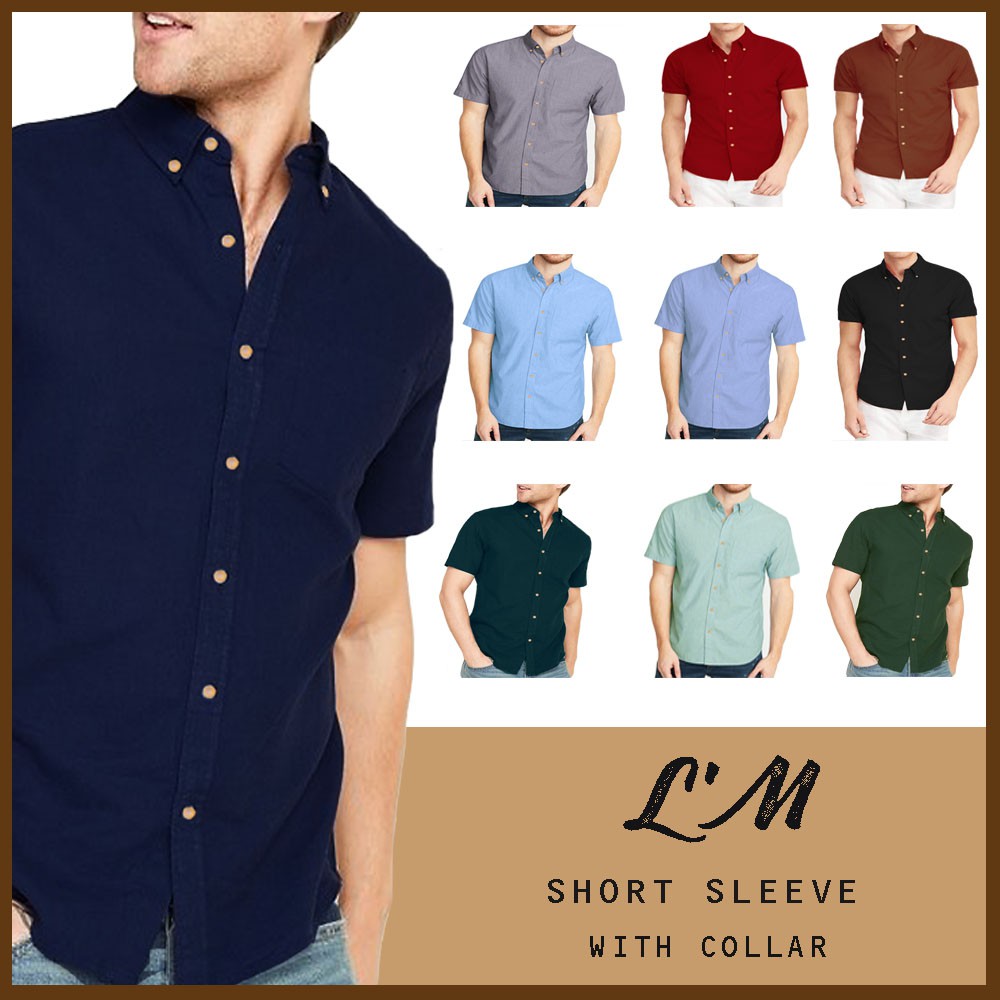 เหลือ157ใส่โค้ดMAYINC30 แขนสั้น 11 สี เกาหลีฝุดๆ เสื้อเชิ้ตผู้ชาย เสื้อเชิ้ตคอปก แขนสั้น  LM mens style