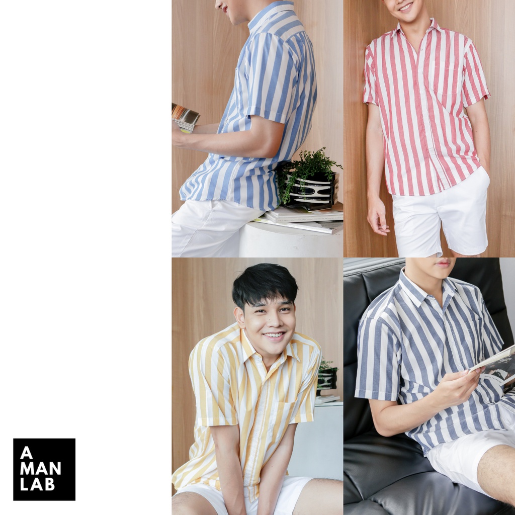 เสื้อเชิ้ตแขนสั้นผู้ชาย COTTON สไตล์เกาหลี FRENCH FRIES  A MAN LAB เสื้อเชิ้ต ผู้ชาย แขนสั้น เสื้อผู้ชาย ฮาวาย