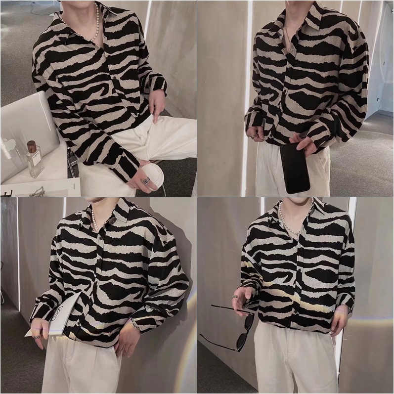 เสื้อเชิ้ตลายดอกผู้ชาย เสื้อเชิ้ตแขนยาวแฟชั่นฮาวายบีช