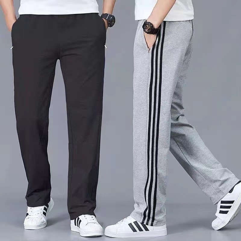 L6XL กางเกงผู้ชายกางเกงกีฬาลำลองผ้าฝ้ายแท้คุณภาพดีราคาถูกกางเกงลายปักสองกระเป๋าซิปเอวยางยืด