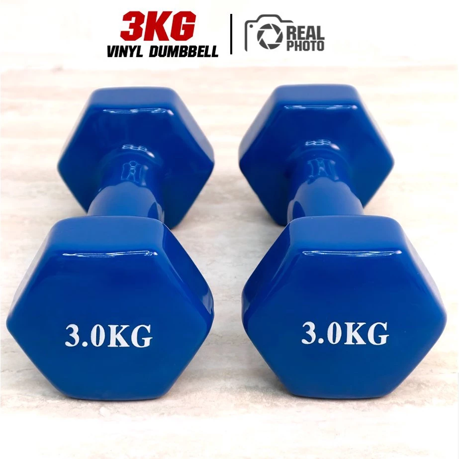 Dumbbell ดัมเบล หุ้มยางไวนิลสีน้ำเงิน ขนาด 3กิโล (1 คู่) - เครื่องออกกำลังกาย แบรนด์ IRONTEC