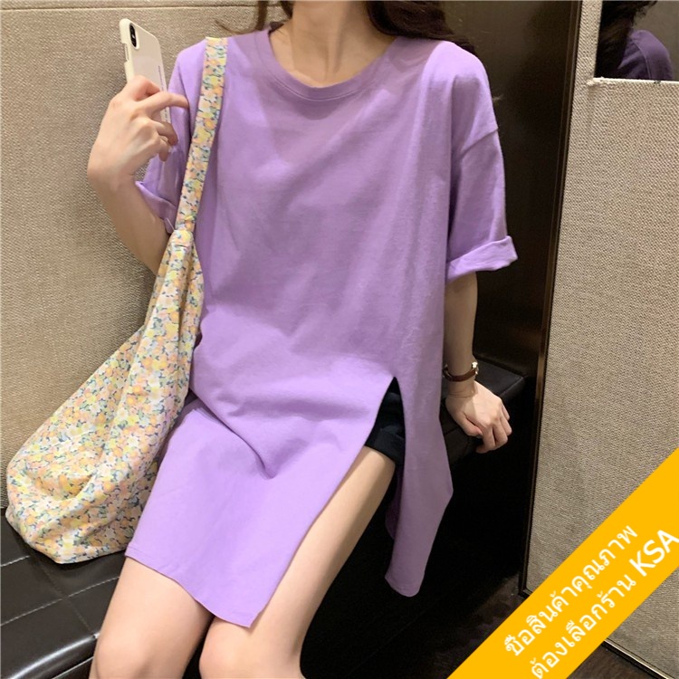 KSA เสื้อยืดคอกลมแขนสั้นผู้หญิง oversize เสื้อผ้าแฟชั่นวัยรุ่นน่ารัก  เสื้อโอเวอร์ไซส์เกาหลี มินิมอล ไซส์ใหญ่ สีพื้น XL