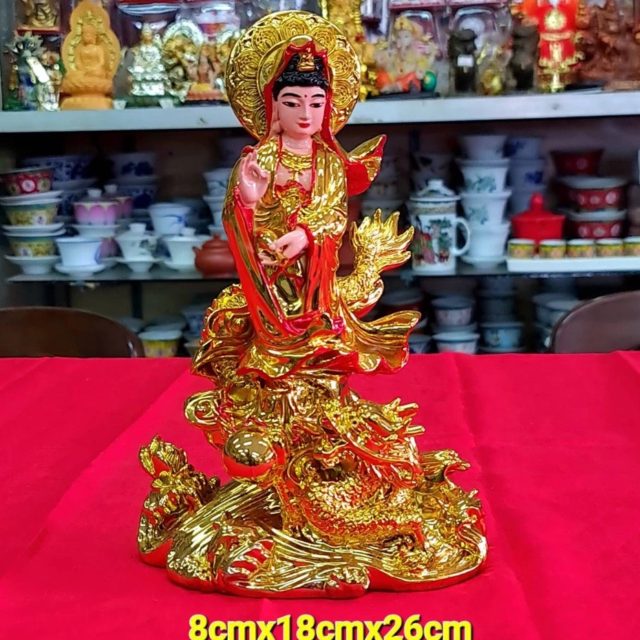 กวนอิม เจ้าเเม่กวนอิม ยืนมังกร พระโพธิสัตว์ กวนอิมยืนสีทอง 10.5นิ้ว พร้อมส่ง — ของมงคลหมวดเครื่องรางและวัตถุมงคล