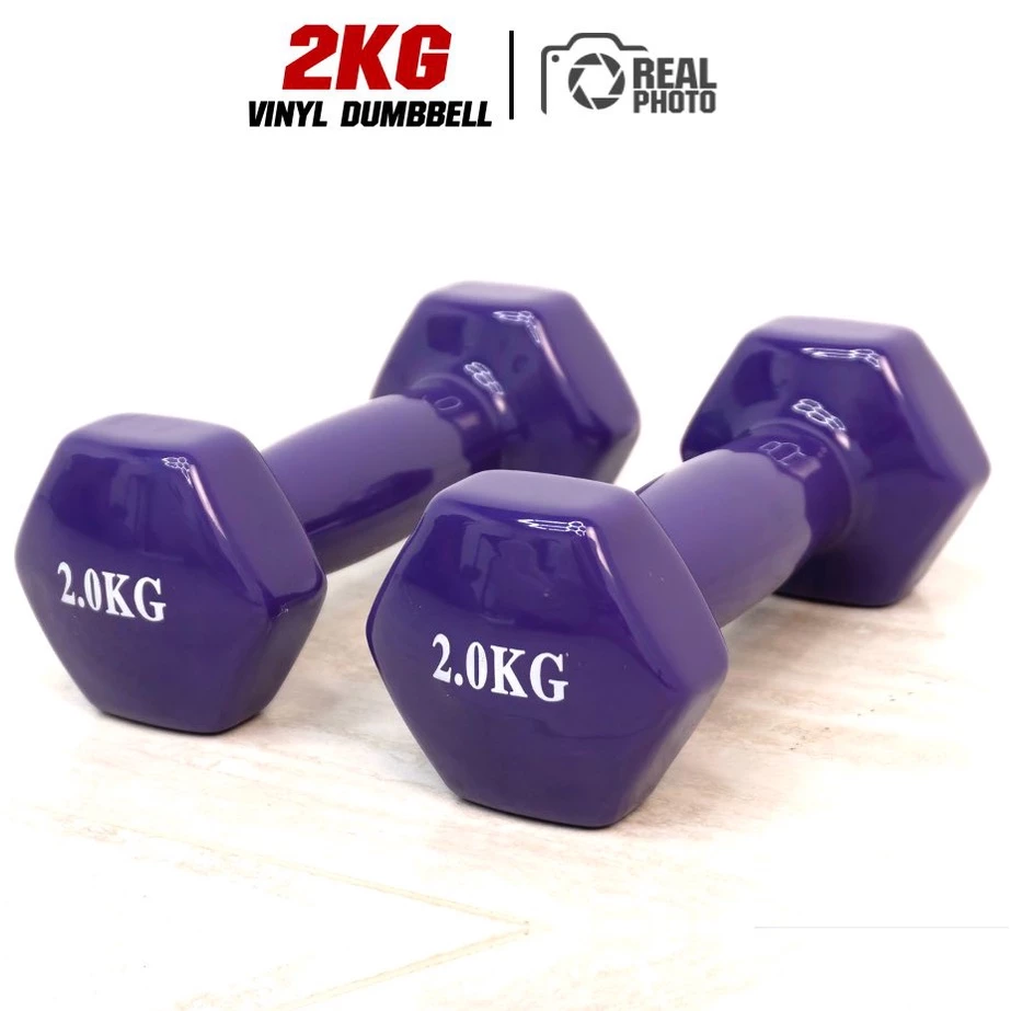 Dumbbell ดัมเบลหุ้มยางไวนิล ขนาด 2กิโล (1 คู่) สีม่วง - เครื่องออกกำลังกาย แบรนด์ IRONTEC