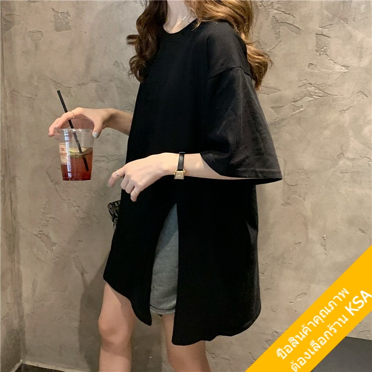 KSA เสื้อยืดคอกลมแขนสั้นผู้หญิง oversize เสื้อผ้าแฟชั่นวัยรุ่นน่ารัก  เสื้อโอเวอร์ไซส์เกาหลี มินิมอล ไซส์ใหญ่ สีพื้น XL