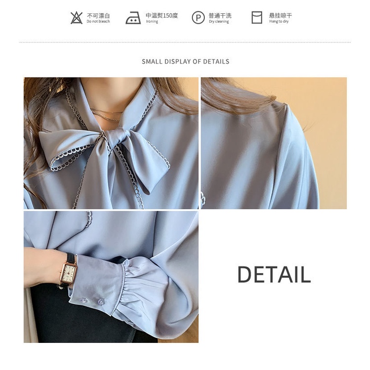 เสื้อเชิ้ต แขนยาวผูกเชือกทำงานสีขาว เสื้อผ้าแฟชั่นผู้หญิงชีฟอง oversize