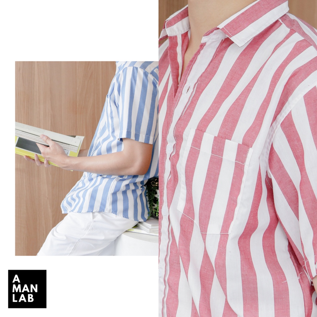 เสื้อเชิ้ตแขนสั้นผู้ชาย COTTON สไตล์เกาหลี FRENCH FRIES  A MAN LAB เสื้อเชิ้ต ผู้ชาย แขนสั้น เสื้อผู้ชาย ฮาวาย