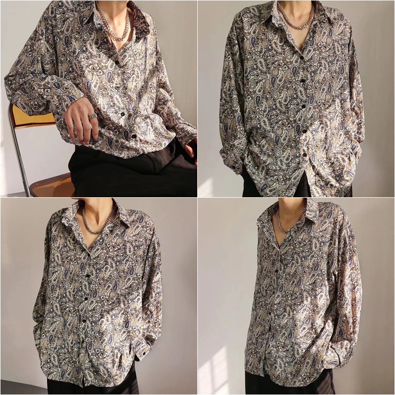 เสื้อเชิ้ตลายดอกผู้ชาย เสื้อเชิ้ตแขนยาวแฟชั่นฮาวายบีช
