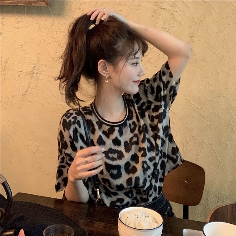เสื้อครอปแขนสั้นสไตล์เกาหลีoversizeTshirtsเสื้อผ้าแฟชั่นวัยรุ่นน่ารัก เสื้อโอเวอร์ไซส์ผู้หญิง สตรีท ลายเสือ XL