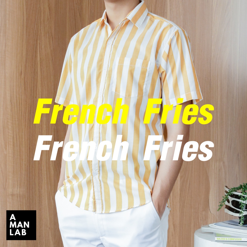 เสื้อเชิ้ตแขนสั้นผู้ชาย COTTON สไตล์เกาหลี FRENCH FRIES  A MAN LAB เสื้อเชิ้ต ผู้ชาย แขนสั้น เสื้อผู้ชาย ฮาวาย