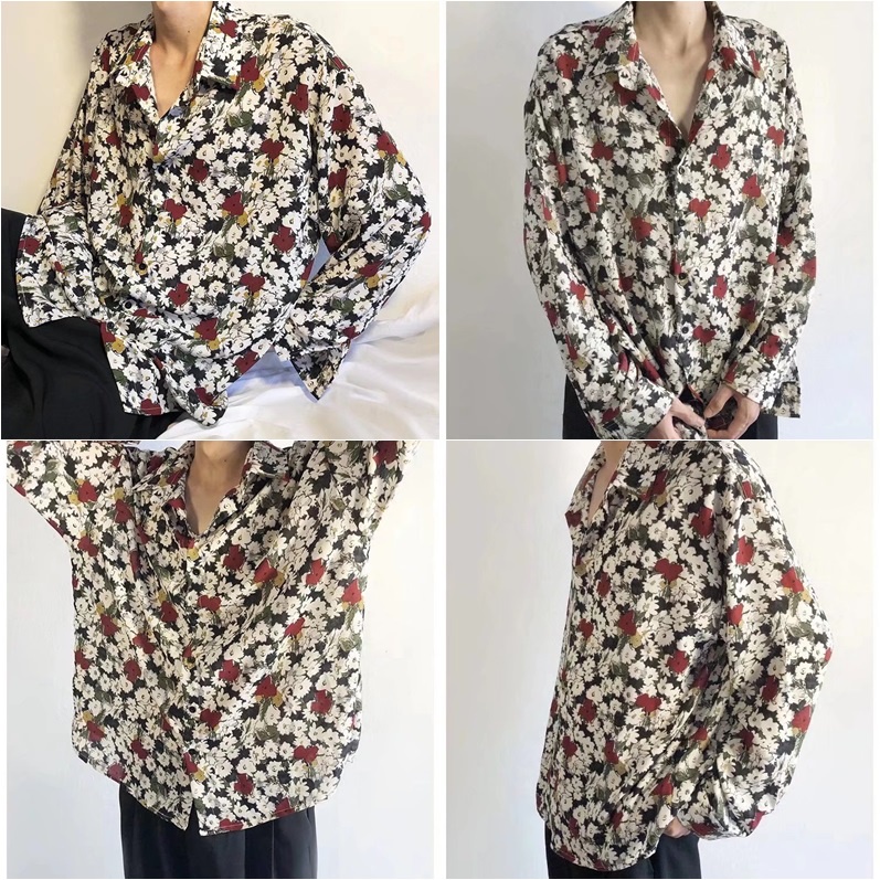 เสื้อเชิ้ตลายดอกผู้ชาย เสื้อเชิ้ตแขนยาวแฟชั่นฮาวายบีช