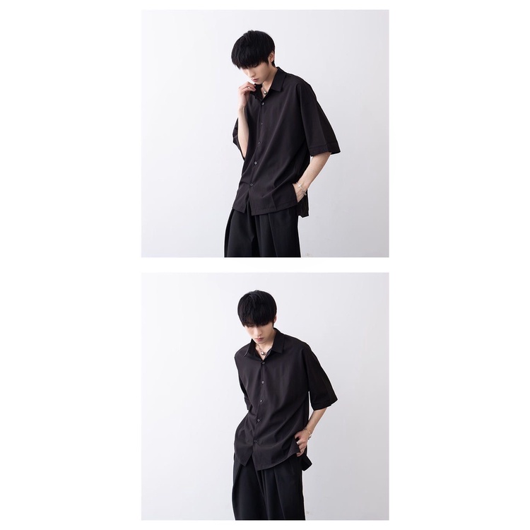 เสื้อเชิ้ตผู้ชายสีดำ bp สีพื้นมินิมอล ผ้าดีใส่สบาย oversize M4XL