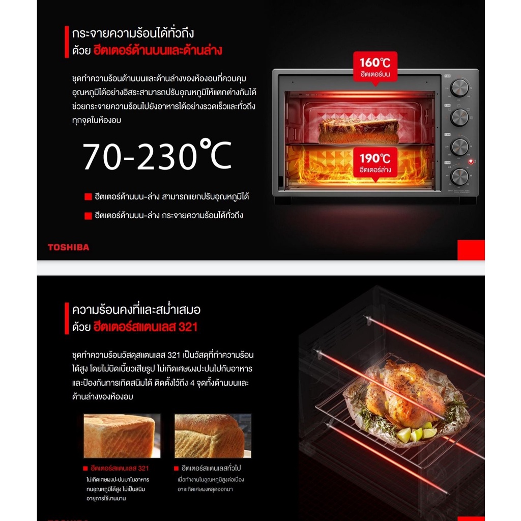 Toshiba เตาอบไฟฟ้า รุ่น TLMC35Z ปรับอุณหภูมิได้สูงสุด 230 องศาเซลเซียส ความจุ 35 ลิตร TL MC35Z