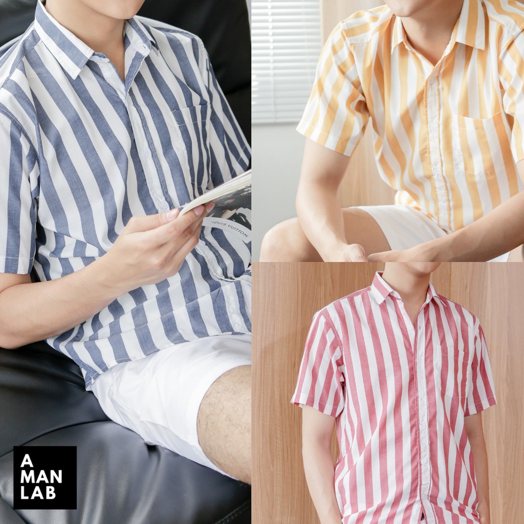 เสื้อเชิ้ตแขนสั้นผู้ชาย COTTON สไตล์เกาหลี FRENCH FRIES  A MAN LAB เสื้อเชิ้ต ผู้ชาย แขนสั้น เสื้อผู้ชาย ฮาวาย