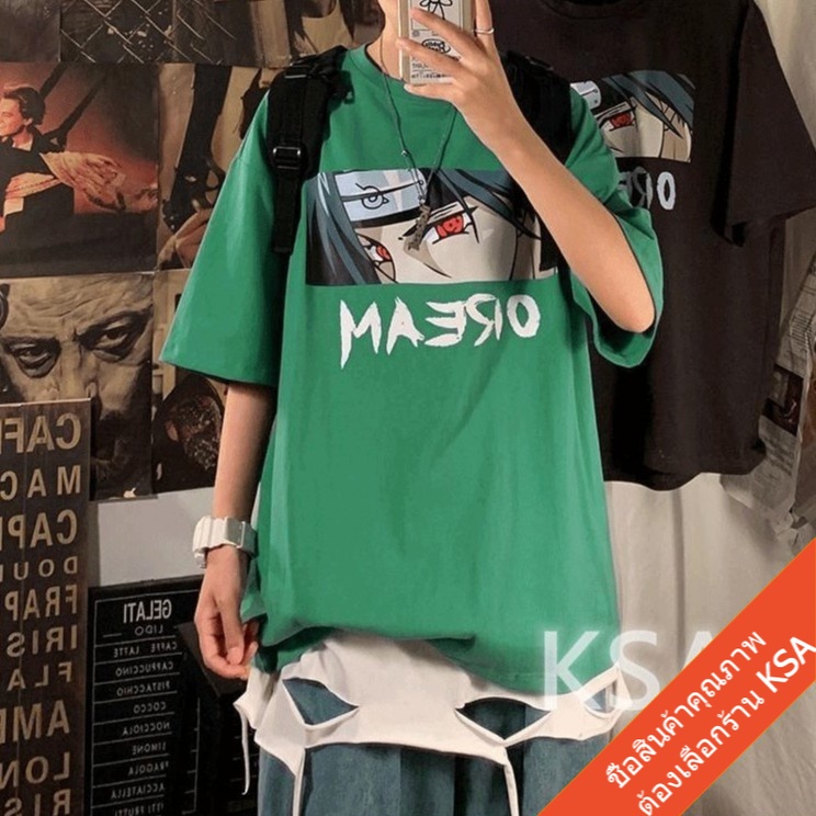 เสื้อยืดคู่รักลายการ์ตูนญี่ปุ่น Oversize เสื้อผ้าแฟชั่นวัยรุ่น เสื้อยืดแนวสตรีทผู้หญิง  ฮิปฮอป  โอเวอร์ไซส์ สไตล์เกาหลี