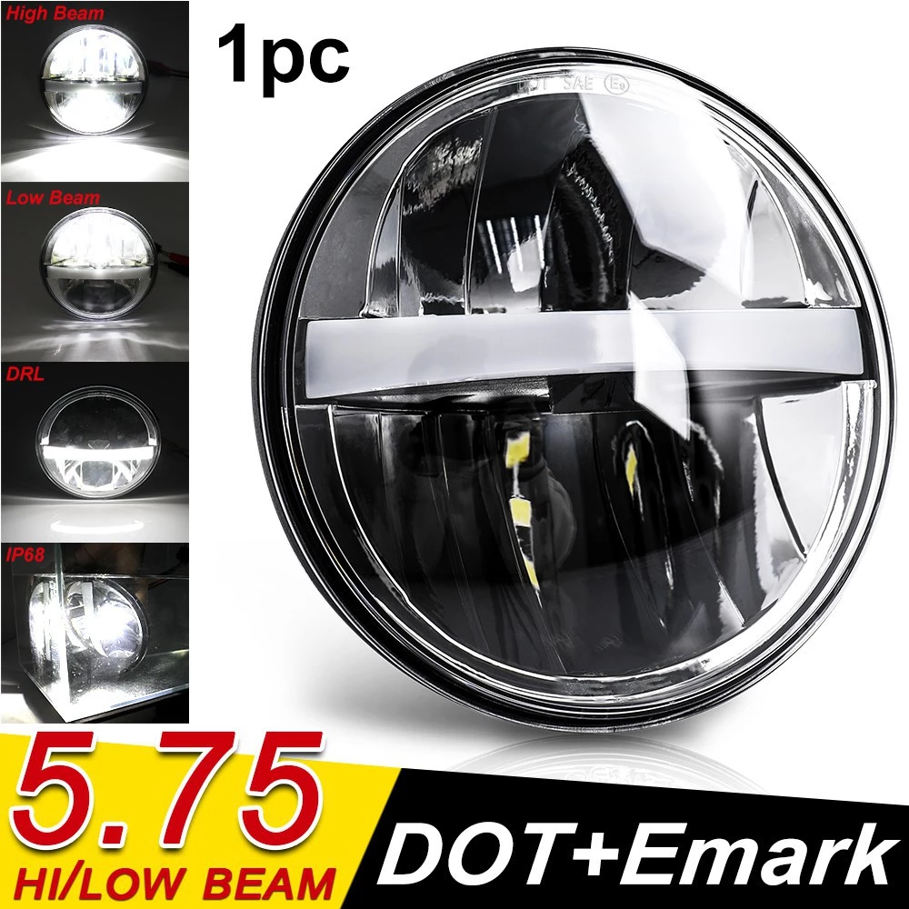 Uni-shine 5 3/4 ".7.5" INCH MOTORCYCLE LIGHT H4 DRL ไฟ LED REPLACE HID LED ไฟหน้า LED ไฟ LED Hi / Lo + DRL หลอดไฟ