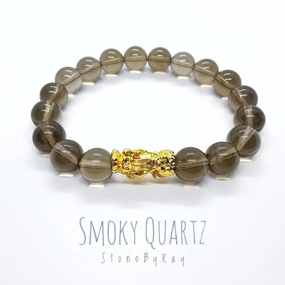 สร้อยข้อมือสโมกกี้ควอตซ์+ปี่เซียะ Pi Xiu with Smoky Quartz Wristlet — ของมงคลหมวดเครื่องรางและวัตถุมงคล