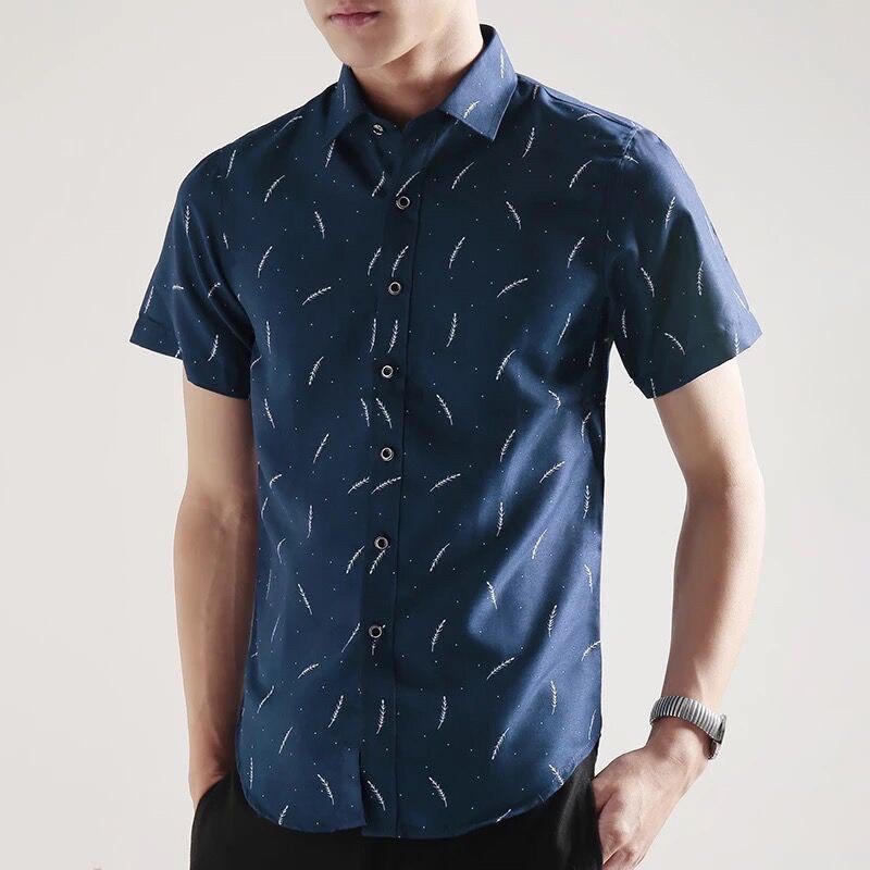 เสื้อเชิ้ตผู้ชาย ทรงสลิมฟิต ลายขนนก พร้อมส่ง G003 ไซส์ M4XL มีหลายสีให้เลือก