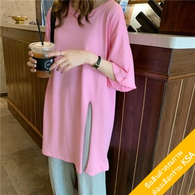 KSA เสื้อยืดคอกลมแขนสั้นผู้หญิง oversize เสื้อผ้าแฟชั่นวัยรุ่นน่ารัก  เสื้อโอเวอร์ไซส์เกาหลี มินิมอล ไซส์ใหญ่ สีพื้น XL
