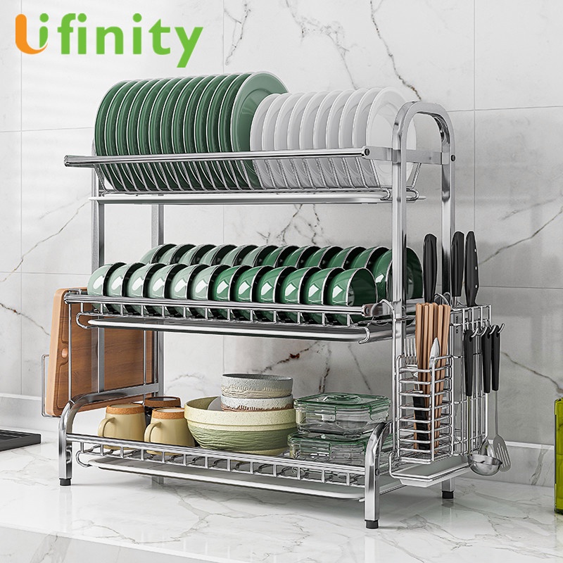 Lifinity ชั้นวางจาน 32ชั้น ที่คว่ำจานสแตนเลส ชั้นวางของในครัว