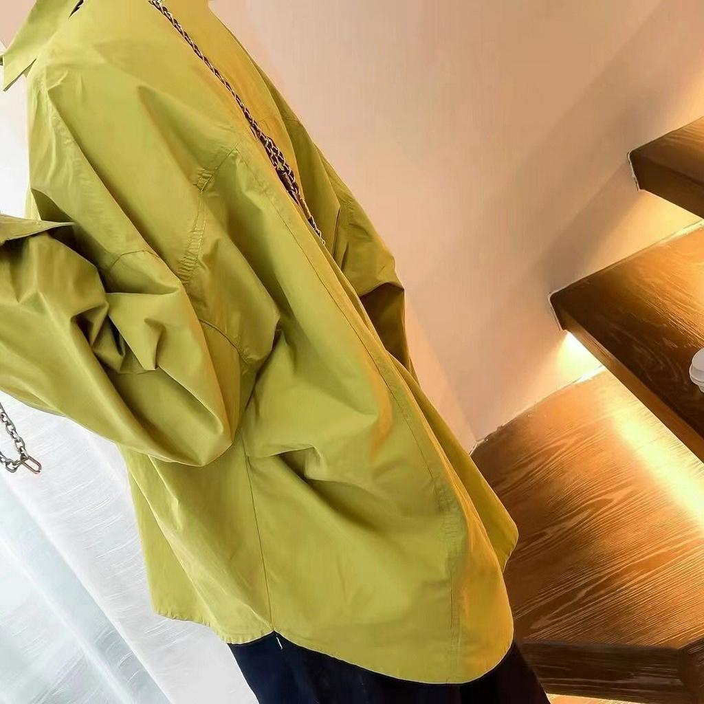 เสื้อเชิ้ตทรงหลวมแขนยาวผู้หญิง oversize เสื้อผ้าแฟชั่นเกาหลี เนื้อผ้าดีสวยใส่แมทช์ง่ายสไตล์เกาหลี เสื้อโอเวอร์ไซสสีพื้น
