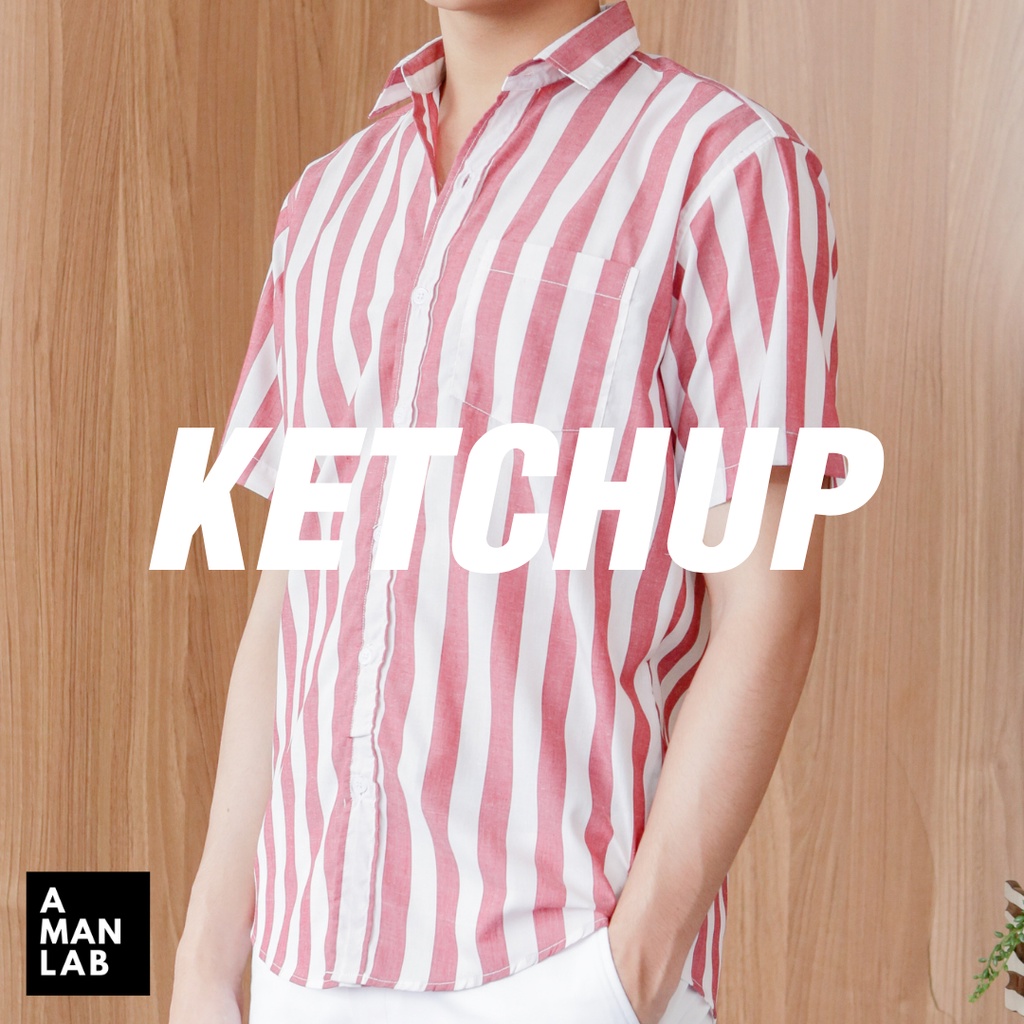 เสื้อเชิ้ตแขนสั้นผู้ชาย COTTON สไตล์เกาหลี FRENCH FRIES  A MAN LAB เสื้อเชิ้ต ผู้ชาย แขนสั้น เสื้อผู้ชาย ฮาวาย