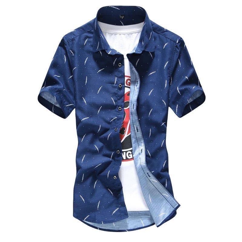 เสื้อเชิ้ตผู้ชาย ทรงสลิมฟิต ลายขนนก พร้อมส่ง G003 ไซส์ M4XL มีหลายสีให้เลือก