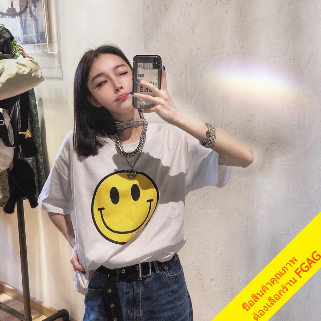 พร้อมส่งเสื้อยืดพิมพ์ลายการ์ตูนน่ารัก Oversize Tshirt dna เสื้อผ้าแฟชั่นวัยรุ่นสไตล์เกาหลี เสื้อยืดแขนสั้นผู้หญิง