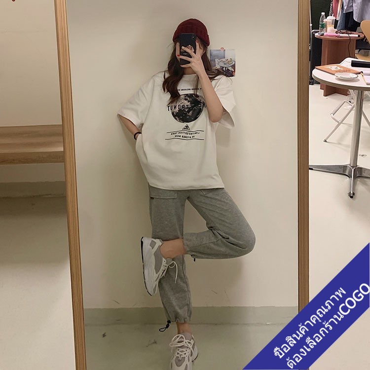 COGOเสื้อยืดแขนสั้นลําลองทรงหลวมสไตล์เกาหลีสํา oversize เสื้อผ้าแฟชั่นวัยรุ่น เสื้อยืดคอกลมผู้หญิง โอเวอร์ไซส์ลาย XXL