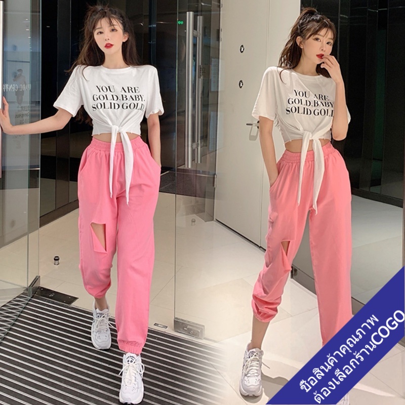 เสื้อครอปเอวลอยผู้หญิง  เสื้อผ้าแฟชั่นวัยรุ่นน่ารัก เสื้อยืดแขนสั้นสไตล์เกาหลี พิมพ์ลายตัวหนังสือ ผ้าใส่สบาย พร้อมส่ง