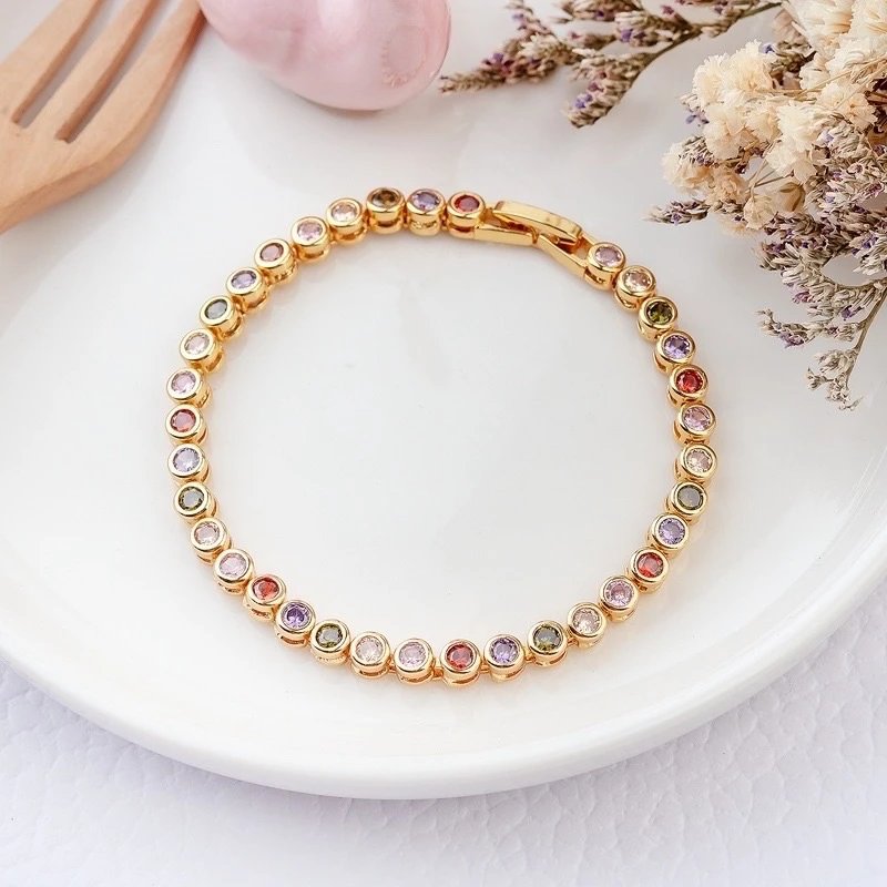 สร้อยข้อมือเพชรสีรวม เพชรสีนพเก้า ใส่ออกงาน เสริมศิริมงคล สวยดูดี พร้อมส่ง — ของมงคลหมวดสีมงคล