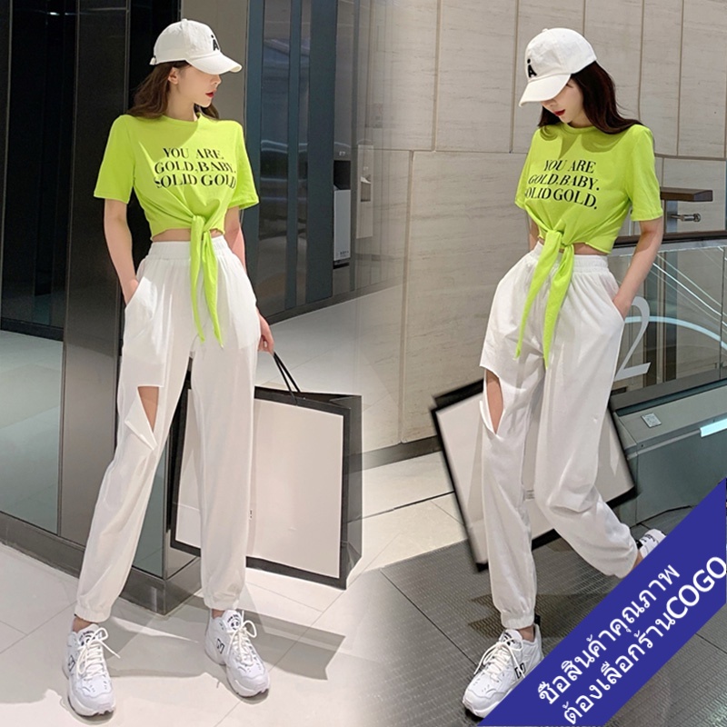 เสื้อครอปเอวลอยผู้หญิง  เสื้อผ้าแฟชั่นวัยรุ่นน่ารัก เสื้อยืดแขนสั้นสไตล์เกาหลี พิมพ์ลายตัวหนังสือ ผ้าใส่สบาย พร้อมส่ง