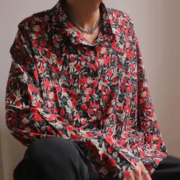 เสื้อเชิ้ตลายดอกผู้ชาย เสื้อเชิ้ตแขนยาวแฟชั่นฮาวายบีช