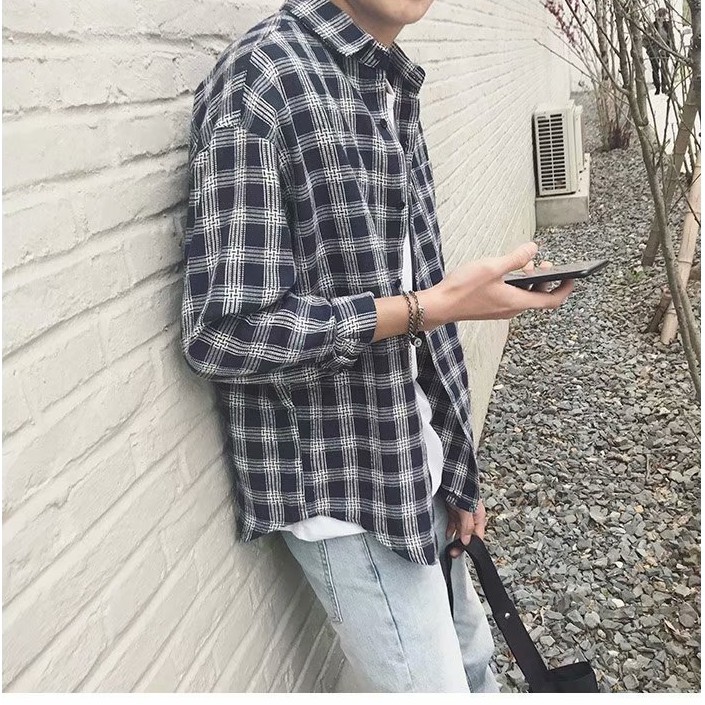 Leoman เสื้อเชิ๊ต ผู้ชายเสื้อแขนยาว แฟชั่น ลายสก็อต รุ่น 1234