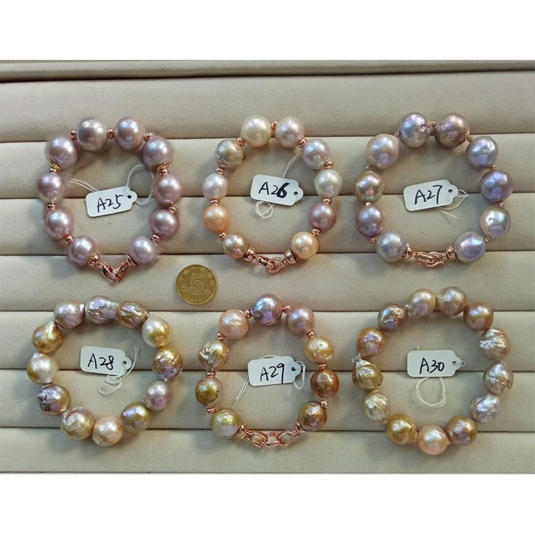 ของแท้แบบบาร็อครูปพิเศษสร้อยข้อมือไข่มุกน้ำจืดสีม่วง สร้อยข้อมือเมทัลลิกขนาดใหญ่ตามธรรมชาติพร้อมเสื้อเป็นของขวัญวันเกิด — ของมงคลหมวดสีมงคล