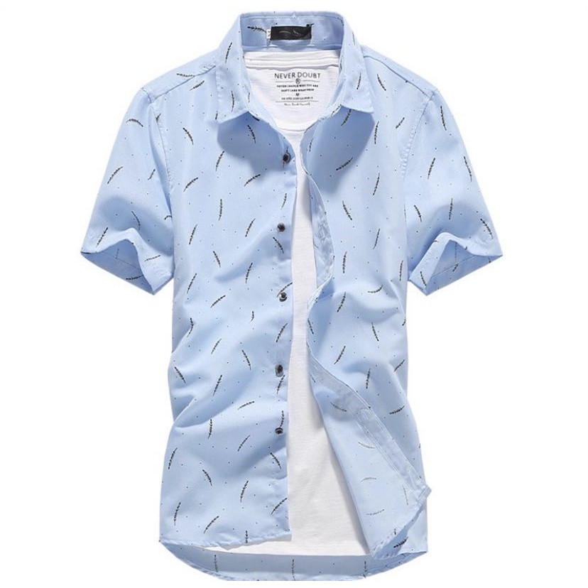 เสื้อเชิ้ตผู้ชาย ทรงสลิมฟิต ลายขนนก พร้อมส่ง G003 ไซส์ M4XL มีหลายสีให้เลือก