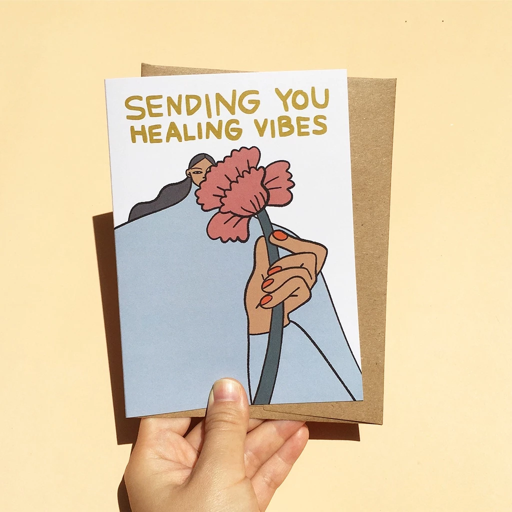 การ์ดอวยพร Sending You Healing Vibes การ์ดให้กำลังใจ การ์ดขอให้ ลายน่ารัก | get well soon card, feel better card — ของมงคลหมวดไลฟ์สไตล์และของขวัญ