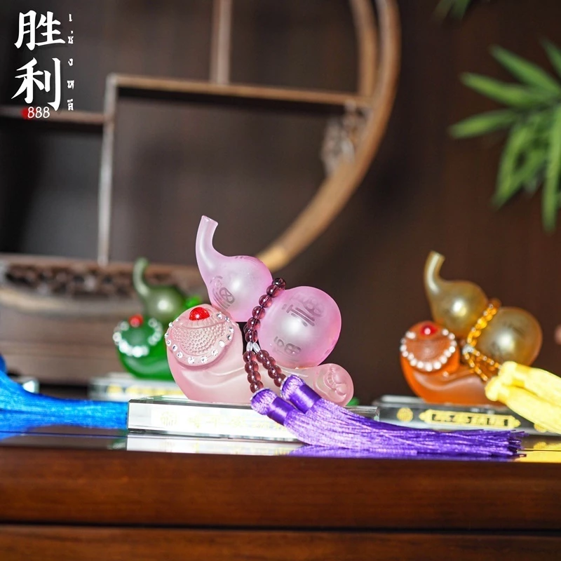 (ดูดทรัพย์ เรียกเงินทอง) น้ำเต้าบนยู่อี่แบบหลิวหลีฐานแก้ว มี6สี - ของแก้ชง ปรับฮ้วงจุ้ย เสริมมงคล เรียกเงินทอง โชคลาภ — ของมงคลหมวดการเงินและโชคลาภ