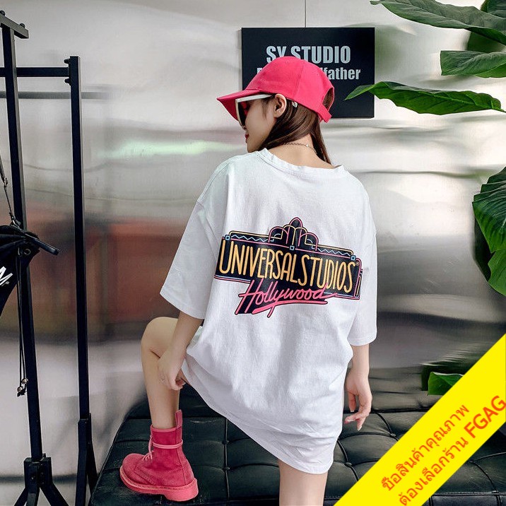 เสื้อโอเวอร์ไซส์เกาหลี เสื้อผ้าแฟชั่นผู้หญิง เดรสเสื้อยืดแขนสั้นคอกลม  สตรีท พิมพ์ดอกไม้ สีรุ้ง oversize สินค้าใหม่