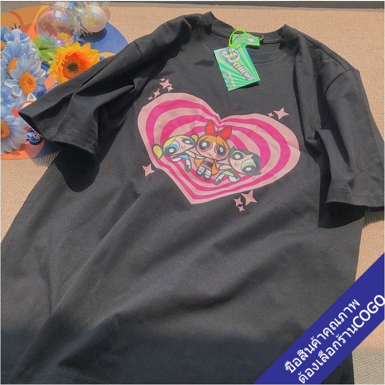 เสื้อยืดแขนสั้นคอกลมผู้หญิง ลายหัวใจน่ารัก oversize เสื้อผ้าแฟชั่นวัยรุ่น  เสื้อโอเวอร์ไซส์เกาหลี ฮิปฮอป  วินเทจ