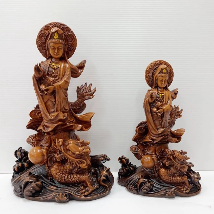 กวนอิม เจ้าเเม่กวนอิม ยืนมังกร พระ โพธิสัตว์ กวนอิมยืนไม้ สูง6.5" สูง8.5" 10.5นิ้ว (พร้อมส่ง) — ของมงคลหมวดเครื่องรางและวัตถุมงคล