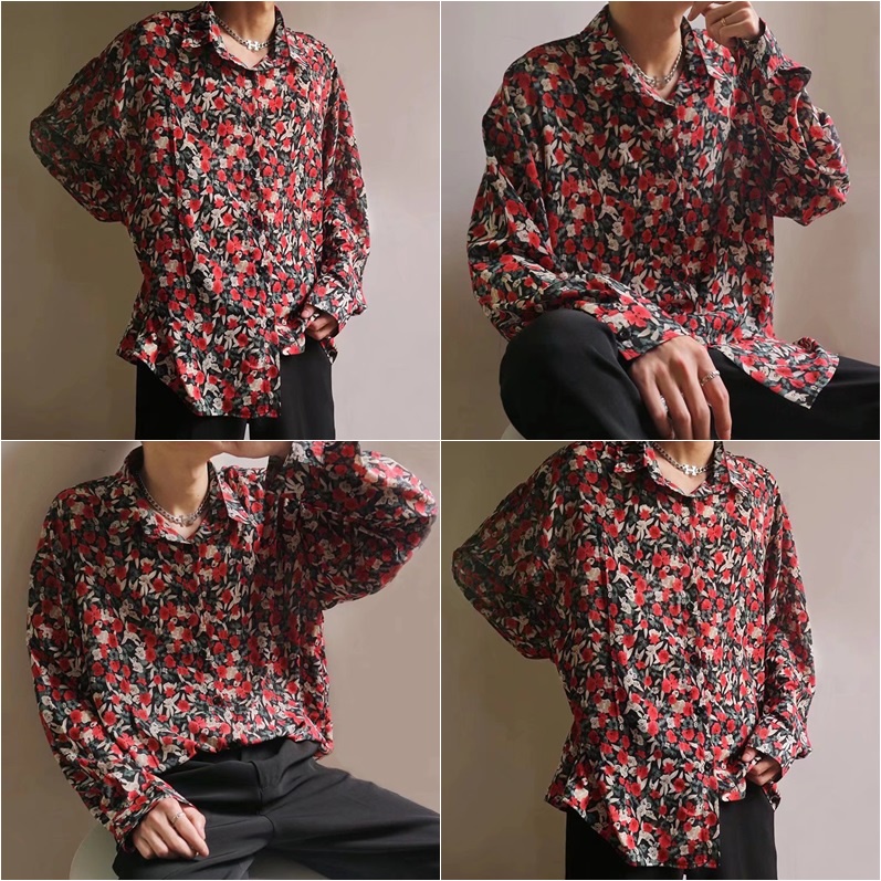 เสื้อเชิ้ตลายดอกผู้ชาย เสื้อเชิ้ตแขนยาวแฟชั่นฮาวายบีช