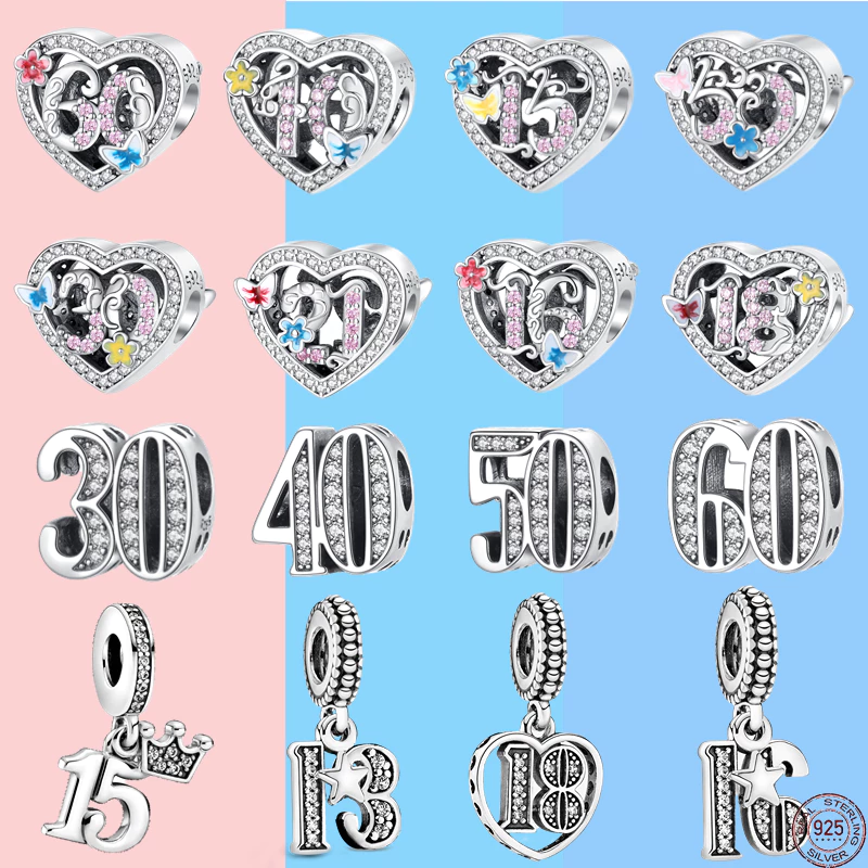 PanCharm ของแท้ จี้ลูกปัดเงินแท้ 925 รูปตัวเลขครบรอบ แปดสิบแปดวันเกิด สําหรับทําเครื่องประดับ สร้อยข้อมือ DIY — ของมงคลหมวดเลขมงคล