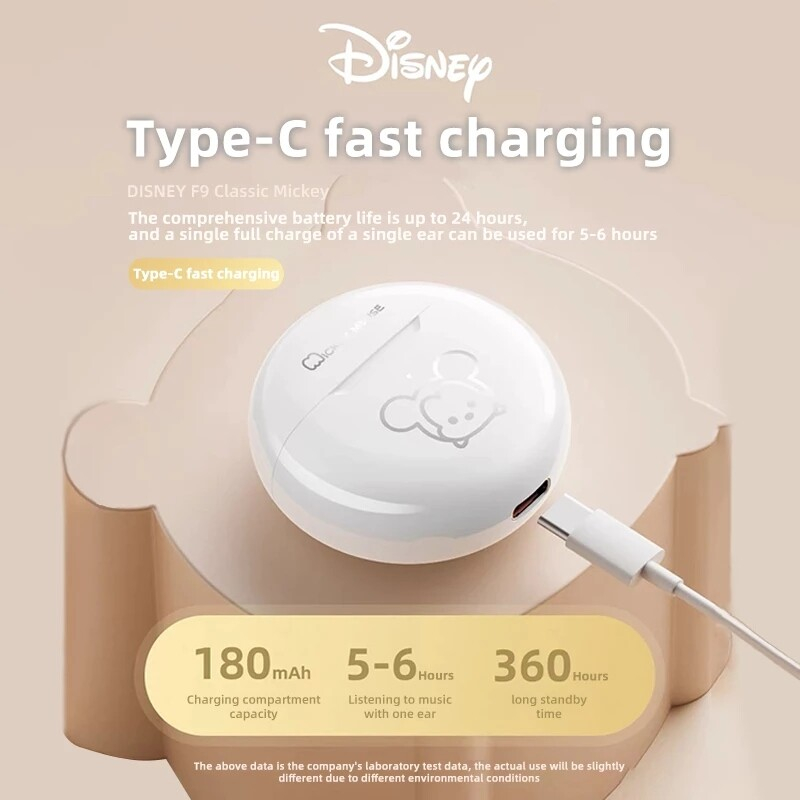 Disney F9 หูฟังบลูทูธไร้สาย 52 เสียงสเตอริโอ HD Call HIFI พร้อมไมโครโฟน