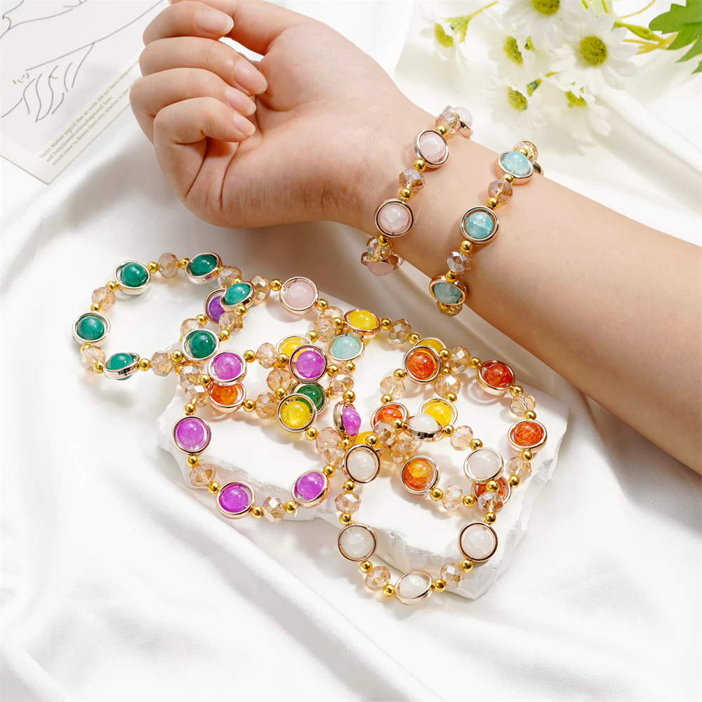 สร้อยข้อมือลูกปัดแก้วหลากสี เส้นผ่านศูนย์กลาง 7 ซม. ของขวัญวันเกิด ของขวัญคู่รัก ของขวัญครบรอบ สไตล์เกาหลี — ของมงคลหมวดความรักและความสัมพันธ์
