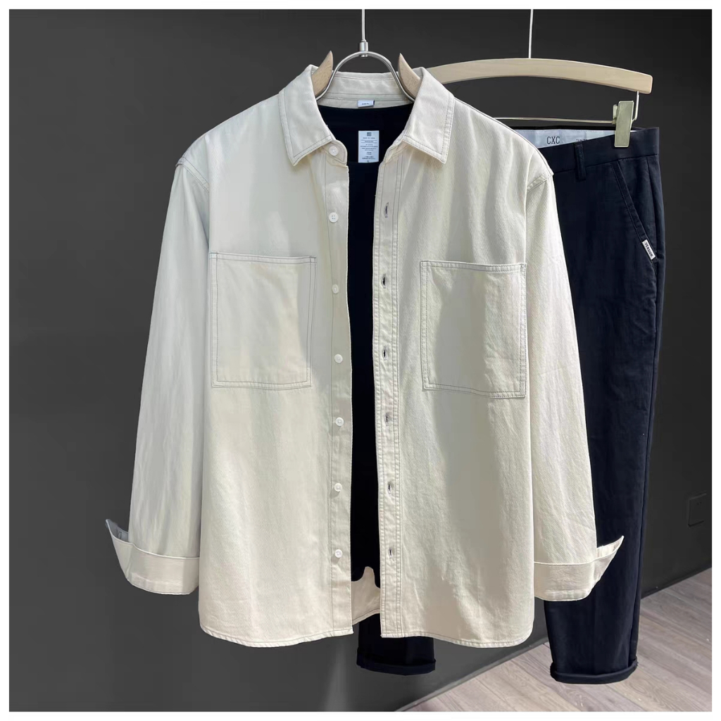 PannoFluxus ใหม่เสื้อเชิ้ตแขนยาวดีไซน์เปิดตะเข็บผู้ชายแจ็คเก็ตลำลองย้อนยุคญี่ปุ่น