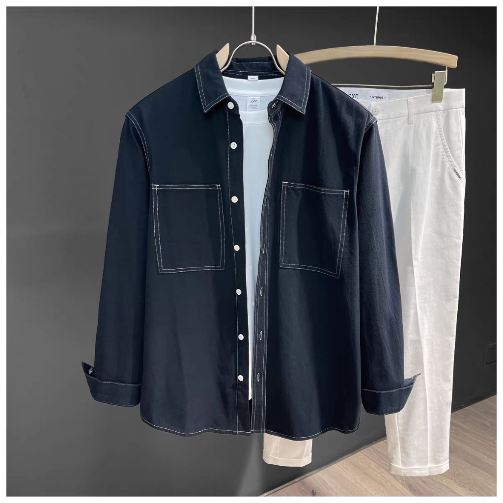 PannoFluxus ใหม่เสื้อเชิ้ตแขนยาวดีไซน์เปิดตะเข็บผู้ชายแจ็คเก็ตลำลองย้อนยุคญี่ปุ่น