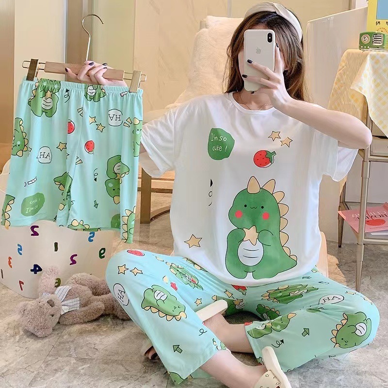  พร้อมส่ง ชุดนอนเซ็ท 3 ชิ้น ชุดนอนน่ารัก ชุดนอนแฟชั่น สไตล์เกาหลี ลายการ์ตูน Free Size Womens pajamasLittleStar1